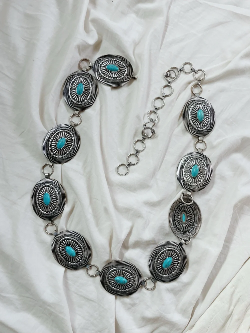 Turquoise Concho Statement Turquoise Stone Chain Belt Size S/M Boho festival